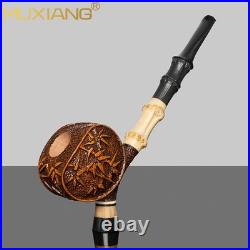 MUXIANG Handmade Briar Cavalier Pipe Rustic Freehand Tobacco Pipe Ebonite Stem
