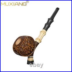MUXIANG Handmade Briar Cavalier Pipe Rustic Freehand Tobacco Pipe Ebonite Stem