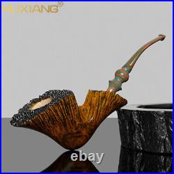 MUXIANG Handmade Briar Freehand Pipe Smooth Wooden Fleur Tobacco Pipe Vulcanite
