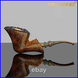 MUXIANG Handmade Briar Freehand Pipe Smooth Wooden Fleur Tobacco Pipe Vulcanite