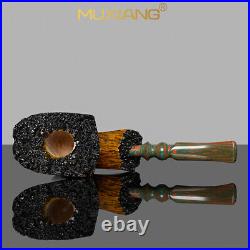 MUXIANG Handmade Briar Freehand Pipe Smooth Wooden Fleur Tobacco Pipe Vulcanite