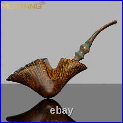MUXIANG Handmade Briar Freehand Pipe Smooth Wooden Fleur Tobacco Pipe Vulcanite