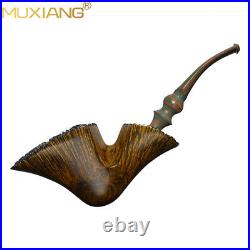 MUXIANG Handmade Briar Freehand Pipe Smooth Wooden Fleur Tobacco Pipe Vulcanite