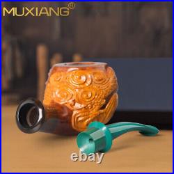 MUXIANG Handmade Briar Freehand Tobacco Pipe Rustic Carved Billiard Smoking Pipe