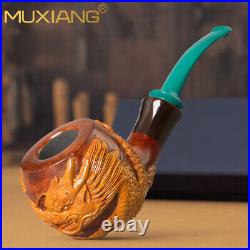 MUXIANG Handmade Briar Freehand Tobacco Pipe Rustic Carved Billiard Smoking Pipe