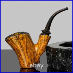 MUXIANG Handmade Briar Freehand Tobacco Pipe Smooth Poker Sitter Cherrywood Pipe