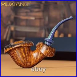 MUXIANG Handmade Briar Smooth Wooden Freehand Burl Tobacco Pipe Vulcanite Stem