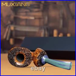 MUXIANG Handmade Briar Smooth Wooden Freehand Burl Tobacco Pipe Vulcanite Stem