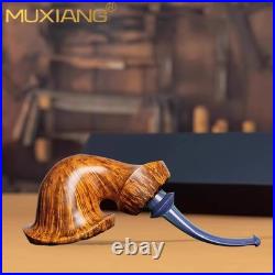 MUXIANG Handmade Briar Smooth Wooden Freehand Burl Tobacco Pipe Vulcanite Stem