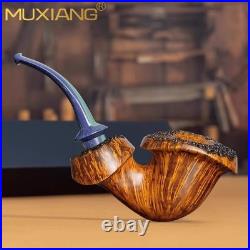 MUXIANG Handmade Briar Smooth Wooden Freehand Burl Tobacco Pipe Vulcanite Stem