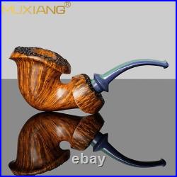 MUXIANG Handmade Briar Smooth Wooden Freehand Burl Tobacco Pipe Vulcanite Stem