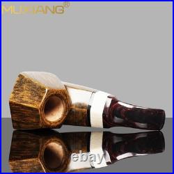 MUXIANG Handmade Briar Tobacco Pipe Smooth Facet Bowl Pipe Ivorite Vulcanit Stem