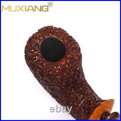 MUXIANG Handmade Briar Wooden Bent Pipe Rusticated Tobacco Pipe Vulcanite Stem