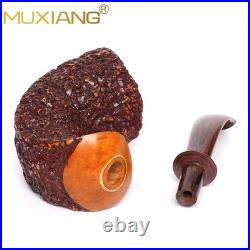 MUXIANG Handmade Briar Wooden Bent Pipe Rusticated Tobacco Pipe Vulcanite Stem