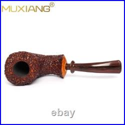 MUXIANG Handmade Briar Wooden Bent Pipe Rusticated Tobacco Pipe Vulcanite Stem