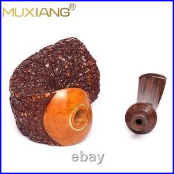 MUXIANG Handmade Briar Wooden Bent Pipe Rusticated Tobacco Pipe Vulcanite Stem