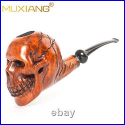 MUXIANG Handmade Briar Wooden Tobacco Pipe Rustic Carved Skull Pipe Ebonite Stem MUXIANG Handmade Briar Wooden Tobacco Pipe Rustic Carved Skull Pipe Ebonite Stem