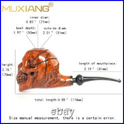 MUXIANG Handmade Briar Wooden Tobacco Pipe Rustic Carved Skull Pipe Ebonite Stem