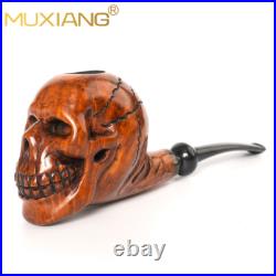 MUXIANG Handmade Briar Wooden Tobacco Pipe Rustic Carved Skull Pipe Ebonite Stem