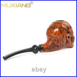 MUXIANG Handmade Briar Wooden Tobacco Pipe Rustic Carved Skull Pipe Ebonite Stem