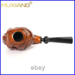 MUXIANG Handmade Briar Wooden Tobacco Pipe Rustic Carved Skull Pipe Ebonite Stem