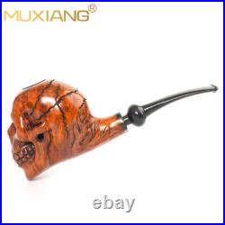 MUXIANG Handmade Briar Wooden Tobacco Pipe Rustic Carved Skull Pipe Ebonite Stem