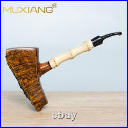 MUXIANG Handmade Briar Wooden Tomahawk Pipe Burl Freehand Bamboo Tobacco Pipe