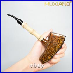 MUXIANG Handmade Briar Wooden Tomahawk Pipe Burl Freehand Bamboo Tobacco Pipe