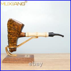 MUXIANG Handmade Briar Wooden Tomahawk Pipe Burl Freehand Bamboo Tobacco Pipe