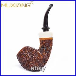 MUXIANG Handmade Carved Briar Tobacco Pipe Wooden Egg Pipe 3mm Bent Ebonite Stem