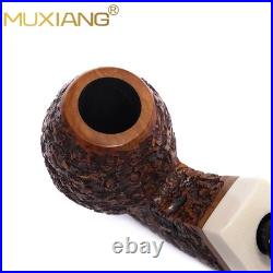 MUXIANG Handmade Carved Briar Tobacco Pipe Wooden Egg Pipe 3mm Bent Ebonite Stem