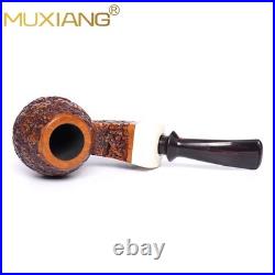 MUXIANG Handmade Carved Briar Tobacco Pipe Wooden Egg Pipe 3mm Bent Ebonite Stem
