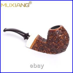 MUXIANG Handmade Carved Briar Tobacco Pipe Wooden Egg Pipe 3mm Bent Ebonite Stem