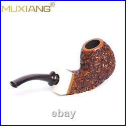MUXIANG Handmade Carved Briar Tobacco Pipe Wooden Egg Pipe 3mm Bent Ebonite Stem