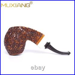 MUXIANG Handmade Carved Briar Tobacco Pipe Wooden Egg Pipe 3mm Bent Ebonite Stem