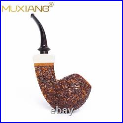 MUXIANG Handmade Carved Briar Tobacco Pipe Wooden Egg Pipe 3mm Bent Ebonite Stem