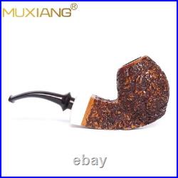 MUXIANG Handmade Carved Briar Tobacco Pipe Wooden Egg Pipe 3mm Bent Ebonite Stem