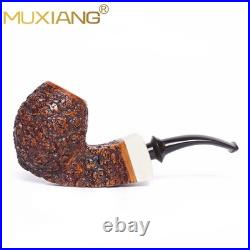 MUXIANG Handmade Carved Briar Tobacco Pipe Wooden Egg Pipe 3mm Bent Ebonite Stem