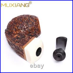 MUXIANG Handmade Carved Briar Tobacco Pipe Wooden Egg Pipe 3mm Bent Ebonite Stem