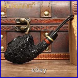 MUXIANG Handmade Carved Briar Tomato Pipe Rustic Wood Tobacco Pipe Ebonite Stem