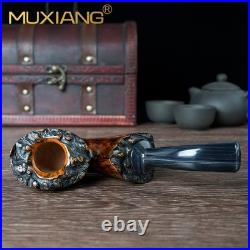 MUXIANG Handmade Freehand Pipe Briar Wooden Smooth Tobacco Pipe Ebonite Stem