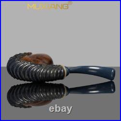 MUXIANG Handmade Freehand Pipe Rustic Carved Tobacco Smoking Pipe Snake Pipe