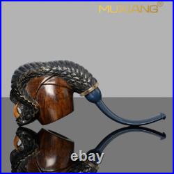 MUXIANG Handmade Freehand Pipe Rustic Carved Tobacco Smoking Pipe Snake Pipe