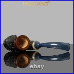 MUXIANG Handmade Freehand Pipe Rustic Carved Tobacco Smoking Pipe Snake Pipe