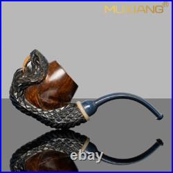 MUXIANG Handmade Freehand Pipe Rustic Carved Tobacco Smoking Pipe Snake Pipe