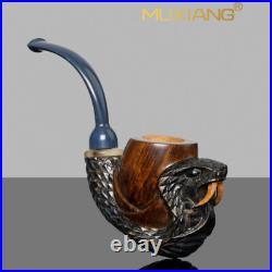 MUXIANG Handmade Freehand Pipe Rustic Carved Tobacco Smoking Pipe Snake Pipe