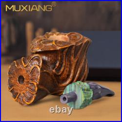 MUXIANG Handmade Freehand Pipe Sandblasted Briar Tobacco Pipe Rustic Wooden Pipe