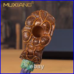 MUXIANG Handmade Freehand Pipe Sandblasted Briar Tobacco Pipe Rustic Wooden Pipe