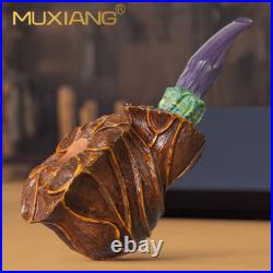 MUXIANG Handmade Freehand Pipe Sandblasted Briar Tobacco Pipe Rustic Wooden Pipe