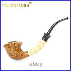 MUXIANG Handmade Freehand Tobacco Pipe Briar Smooth Pipe Bamboo Ebonite Stem